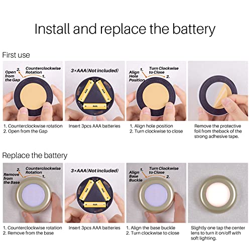 STAR-SPANGLED 5 Pack 2.8” Push Tap Lights, Stick on Touch Puck Lights AAA Battery Operated, LED Sticky Button Lamps for Classroom, Kitchen, Under Cabinet, Closet (Golden, Warm White) - color: Golden - Warm White