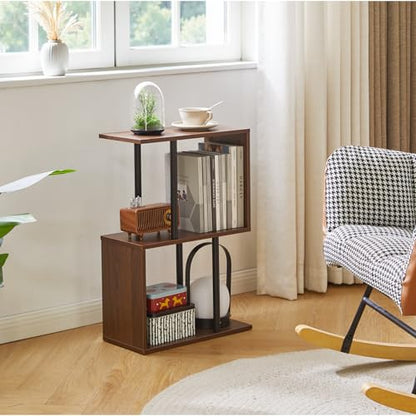 Aibiju S-Shaped Side Table, 3-Tier End Table with Open Storage Shelves, Non-Slip Feet, Modern Style Nightstand, Narrow Side Table for Small Space Living Room Bedroom Light Walnut YD-ST003LW - color: Light Walnut