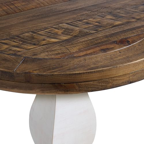 Napa Solid Wood Farmhouse Rustic Reclaimed Natural and White Stain Round End Side Accent Living Room Table, Nightstand Bedside 26" W x 26" D x 25" H | Farmhouse Rustic, Pine Wood, Round Side Table, Nightstand, 2" Plank Top, for Living Room or Bedside, 26"