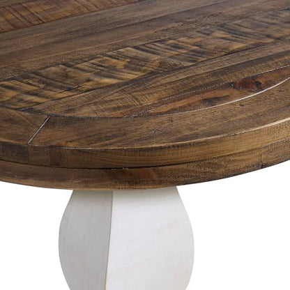 Napa Solid Wood Farmhouse Rustic Reclaimed Natural and White Stain Round End Side Accent Living Room Table, Nightstand Bedside 26" W x 26" D x 25" H | Farmhouse Rustic, Pine Wood, Round Side Table, Nightstand, 2" Plank Top, for Living Room or Bedside, 26"