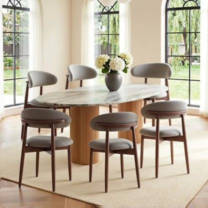 COLAMY Mid-Century Modern Wooden Dining Chair Set of 6, Indoor Upholstered Kitchen Chairs with 2.6" Cozy Padded Seat, Walnut Finish Side Dining Chair, [Green] - color: Green, size: 6 Chairs