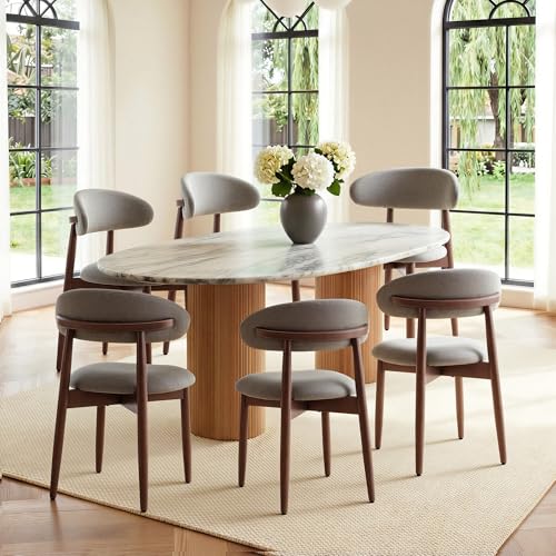 COLAMY Mid-Century Modern Wooden Dining Chair Set of 6, Indoor Upholstered Kitchen Chairs with 2.6" Cozy Padded Seat, Walnut Finish Side Dining Chair, [Green] - color: Green, size: 6 Chairs