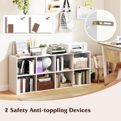 NAFORT 8-Cube Bookcase, 3-Tier Cubby Storage Organizer with 2 Anti-Tipping Kits, Vertical/Horizontal Display Shelf for Living Room, Bedroom, Study, Office, 48" W×11.5" D×24" H, White