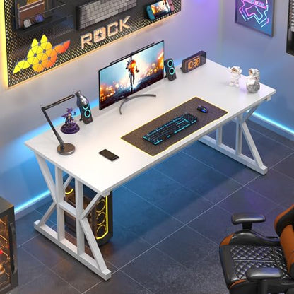 TVU Computer Desk, 55 inch Large Office Desk, Study Writing Table with Thicken Frame, Gaming Desk, Modern Simple Desk for Home Office, White - color: White, size: 55inch