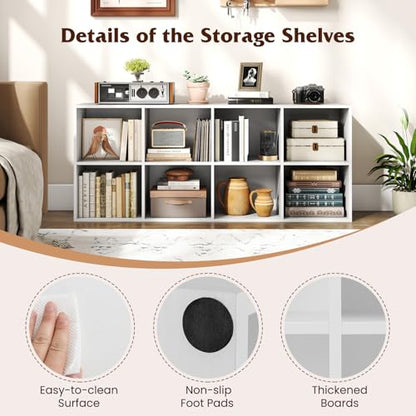 NAFORT 8-Cube Bookcase, 3-Tier Cubby Storage Organizer with 2 Anti-Tipping Kits, Vertical/Horizontal Display Shelf for Living Room, Bedroom, Study, Office, 48" W×11.5" D×24" H, White