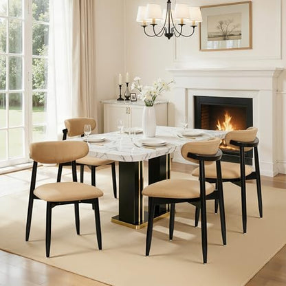 CHUN YI Dining Chairs Set of 4, Upholstered Wooden Dining Room Chairs with Ergonomic Curved Back, Mid Century Modern Fabric Kitchen Chairs, Khaki (Only Chairs) - color: Khaki, size: Set of 4
