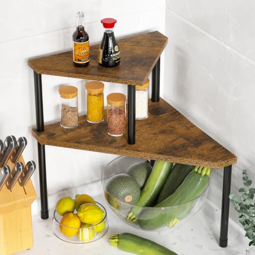 Weenson Kitchen Countertop Organizer Spice Rack for Salt, Bathroom Counter Organizer Over Sink for Toiletries, Makeup, 2-Tier Corner Counter Shelf for Coffee Area Storage Dresser Table(Rust Brown) - color: Rust Brown