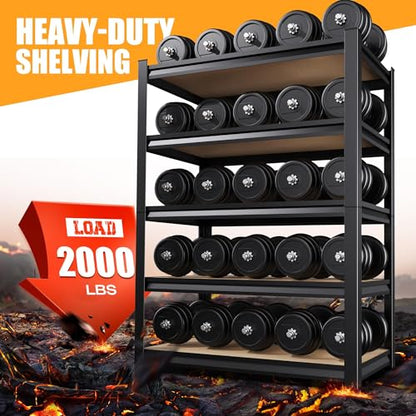5-Tier Garage Shelving Heavy Duty Storage Shelves, Adjustable Shelving Unit, Utility Garage Organizer Shelf for Basement, Pantry, Kitchen, Warehouse,Supermarket, 31.5" Wx13.8 Dx71.2 H,Black - size: 5-Wood-13.8"Dx31.5"Wx71.2"H