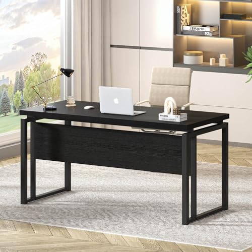 EXCEFUR Black Desk for Home Office, Modern Computer Desk, Wood and Metal Writing Study Table for Workstations, Living Room, Bedroom, 53 Inch - color: Black