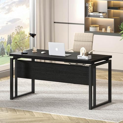 EXCEFUR Black Desk for Home Office, Modern Computer Desk, Wood and Metal Writing Study Table for Workstations, Living Room, Bedroom, 53 Inch - color: Black