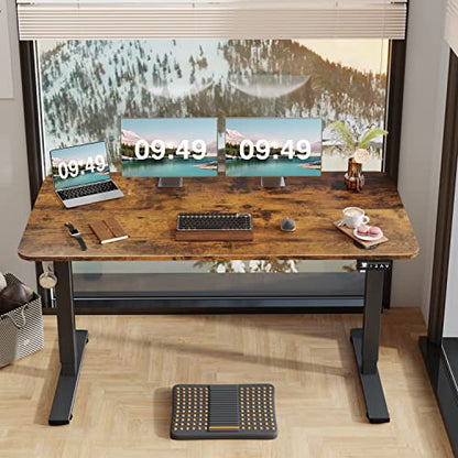 Furmax 55 Inches Electric Height Adjustable Standing Desk Home Office Desk | Large Sit Stand Up Computer Desk Memory Preset with T-Shaped Metal Bracket, Brown - color: Brown, size: 55 Inch