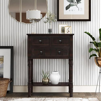 24'' Entryway Table, Small Console Table with Storage Drawers and Shelf, Hallway Table for Entryway Hallway Foyer, Farmhouse Solid Wood Frame (Espresso) - color: Espresso