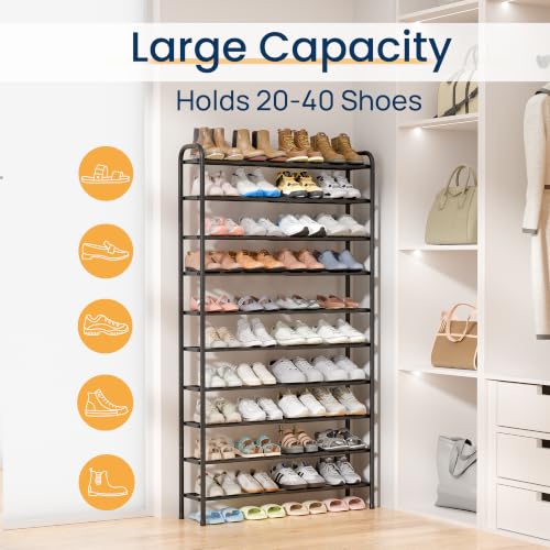 ENJOYBASICS Expandable Shoe Rack, 32.4'' Wide - 10 Tier Adjustable Shoe Organizer Shelf for Closet, 40 Pairs Black Metal Free Standing Shoe Rack Storage for Garage, Entryway - size: 10 Tier (20-40 Pairs)