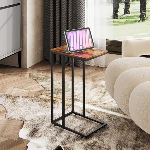 WLIVE C Shaped End Table, Small Side Table for Couch, Sofa, TV Tray C Table for Living Room, Bedroom, Home Office, Small Spaces, Rustic Brown - color: Rustic Brown