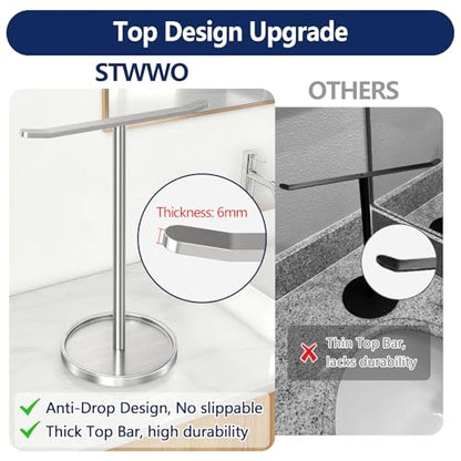STWWO Hand Towel Holder, Stainless Steel Towel Holder Stand for Bathroom, Kitchen Countertop, T-Shaped Hand Towel Rack Stand, Brushed Nickel - color: Brushed Nickel