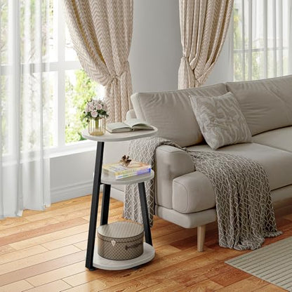 Kalrin Side Table, Small End Table with Metal Frame, 3-Tier Bedside Tables, Round Side Tables for Living Room Bedroom Couch Bathroom, Oval, White Maple - color: White Maple
