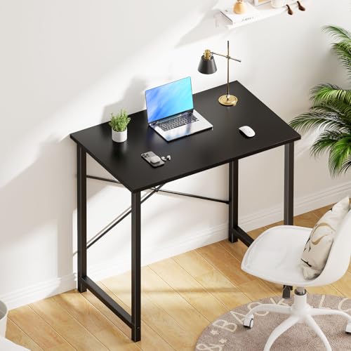 OLIXIS Home Office Computer Desk, Small Office 32-inch Writing and Study Desk, Bedroom Table with Metal Frame and Wooden Top, Compact Modern Study Table for Home Use, Black - color: Black, size: 32-In
