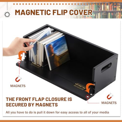 CroBlissful 4 Set Wooden CD Storage Box,Holds 144 CDs(36 Each),Stackable CD Holder Organizer with Magnetic Front Flap and Carrying Handles for DVDs, Cassette Tapes and Movie Cases (Black) - color: Black
