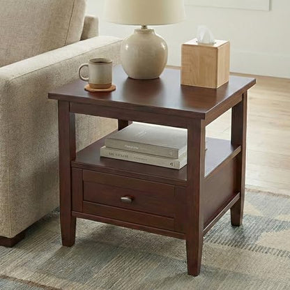 SIMPLIHOME Warm Shaker End Table - 20 inch Wide Solid Wood Side Table in Russet Brown, Transitional Accent Table for Living Room with Drawer and Lower Shelf - color: Russet Brown, size: 20 inch, style: End Table