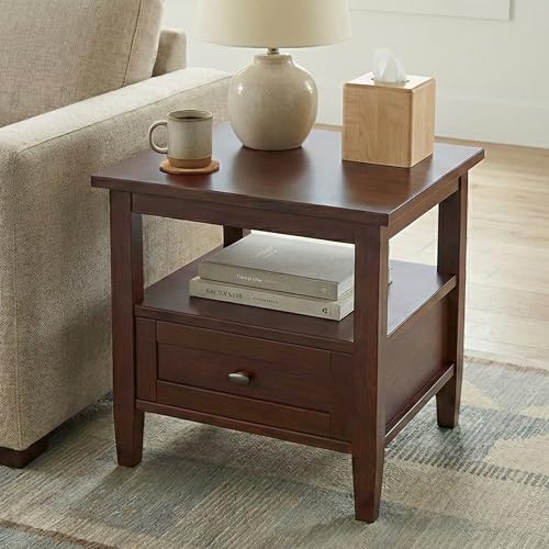 SIMPLIHOME Warm Shaker End Table - 20 inch Wide Solid Wood Side Table in Russet Brown, Transitional Accent Table for Living Room with Drawer and Lower Shelf - color: Russet Brown, size: 20 inch, style: End Table