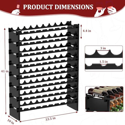Domax Wine Rack Freestanding Floor - 8 Tiers Wine Bottle Holder 72 Bottle Stackable Bamboo Wooden Storage Racks Shelves for Kitchen, Bar, Pantry and Cellar (Black) - color: Black