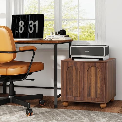 Samll Square Side Table with Charging Station, Mid Century Modern Nightstand with Storage for Bedroom Bed, Small Accent Table with Doors for Living Room Couch Sofa Chair, Office Desk - Walnut - size: Walnut-door