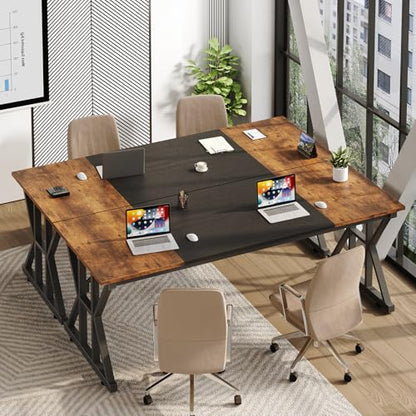 TVU 63-Inch Executive Desk, Large Office Desk with Thicken Frame, Computer Desk Modern Simple Desk for Home Office, Rustic Brown/Black - color: Rustic Brown+black, size: 63inch