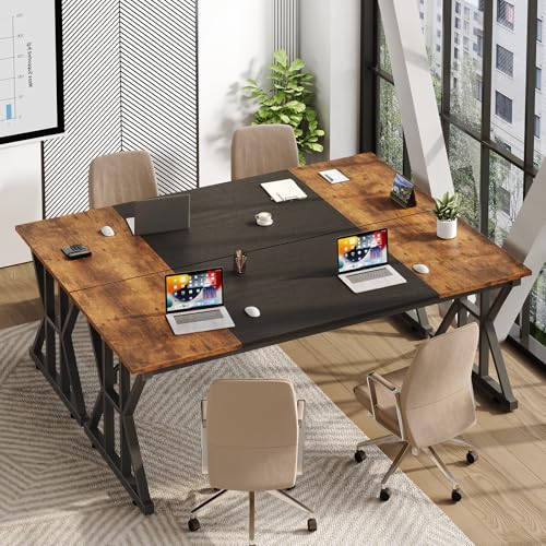 TVU 63-Inch Executive Desk, Large Office Desk with Thicken Frame, Computer Desk Modern Simple Desk for Home Office, Rustic Brown/Black - color: Rustic Brown+black, size: 63inch