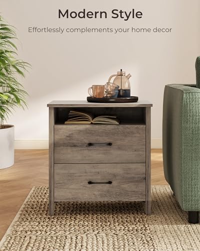 Farmhouse Nightstand Set of 2, Rustic Nightstand with 2 Drawers, Wood End Table with Open Shelf, Side Table for Bedroom, Light Brown - color: Light Brown, size: 2 Pieces