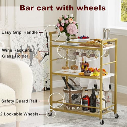 3 Tier Bar Cart, Small Beverage Cart, Mini Bar Cart with Wine Rack, Compact Mini Bar Cart - Please Refer to the Exact Dimensions for Usage Matching Dimensions: 22" W × 13" D × 35.8" H GBC507G - color: Gold, size: General