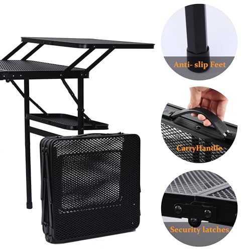 Nice C Camping Metal Table, Compact Outdoor Folding Tailgate Grill Table | Lightweight Fold-Up, 4 Side Tables, Mesh Net, BBQ, Camping, Picnic