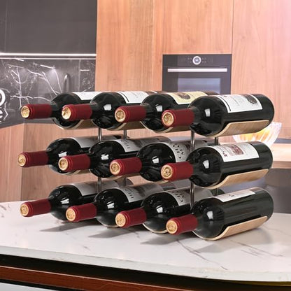 Countertop Wine Rack - 12 Bottle Freestanding Wine Bottle Holder Stand - 3 Tier Wooden Wine Storage Rack - Wavy Wine Organizer for Cabinet Pantry Home Kitchen Bar - size: 3 Tier - 12 Bottle