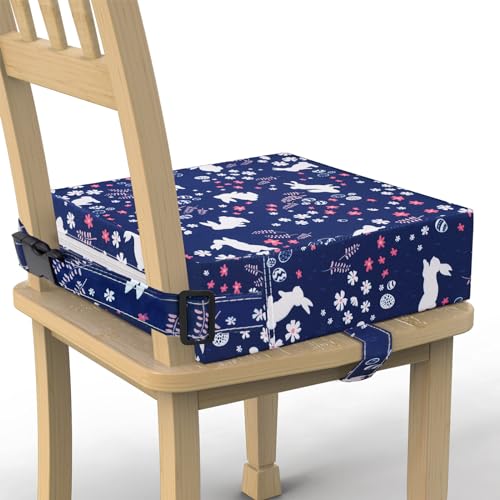 SMZCTYI Toddler Booster Seat for Dining Table, Stronger Support Non-Slip Bottom Double Safe Straps Booster Seat Dining Toddler, Portable Travel Increasing Cushion (Navy Blue Rabbit) - color: Navy Blue Rabbit