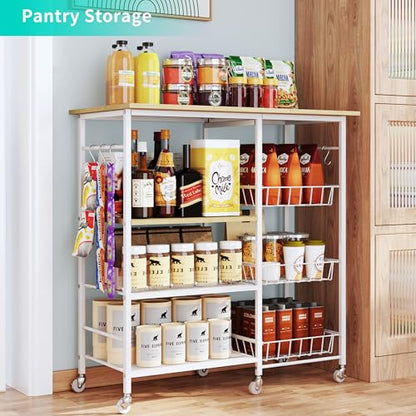 HapiRm Rolling Kitchen Microwave Cart - 4 Tier Microwave Table Stand with Pull-Out Baskets, Coffee Bar Baker's Rack with Wheels Rolling Storage Cart Organizer Shelf for Living Room Office, Balcony - color: White-xl