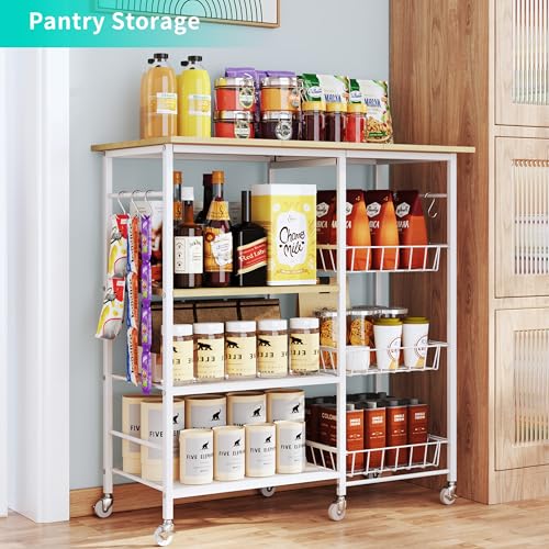 HapiRm Rolling Kitchen Microwave Cart - 4 Tier Microwave Table Stand with Pull-Out Baskets, Coffee Bar Baker's Rack with Wheels Rolling Storage Cart Organizer Shelf for Living Room Office, Balcony - color: White-xl