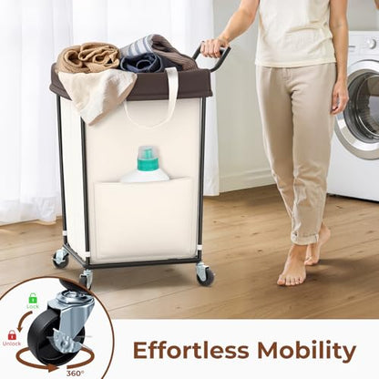 Mefirt 160L Laundry Hamper with Wheels and Handle, 2 Section Large Rolling Laundry Basket Bag with Wheels, Clothes Hamper Cart for Laundry, Bedroom, Bathroom and Dorm - color: Beige