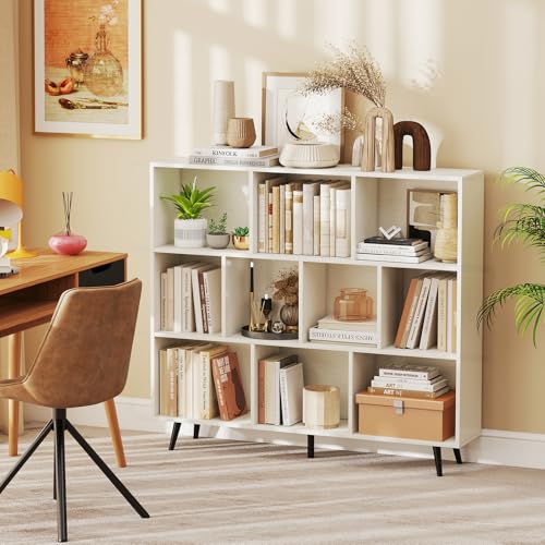 Tangkula 10-Cube Bookcase, Modern 47”L Storage Bookshelf with 5 Tapered Metal Legs & 2 Anti-Tip Kit, Freestanding Display Rack for Living Room, Study Room (White, 10-Cube) - size: Standard 10-Cube