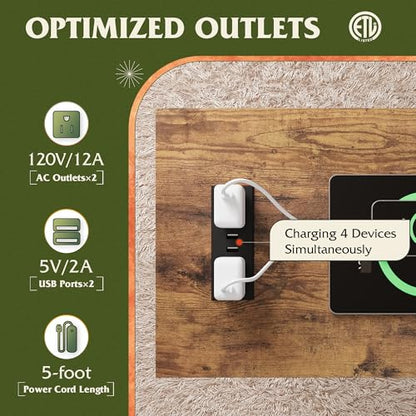 WLIVE Farmhouse End Table, Narrow Side Table with Charging Station, Slim End Table, Side Table for Bedroom, Living Room, Small Spaces, 2 USB and 2 Power Outlets, Rustic Brown - color: Rustic Brown