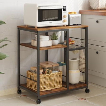 ZIWEI STAR Kitchen Microwave Cart, Microwave Stand, Small Kitchen cart, Bakers Rack Table Coffee Bar Cart with Wheels, Rolling Shelf for Office, Living Room, Balcony, Bedroom.