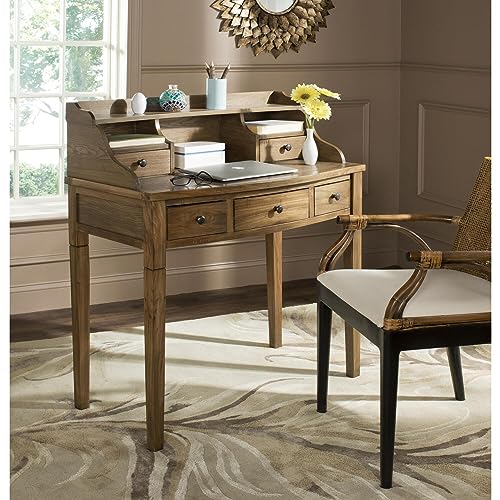 SAFAVIEH Furniture - Landon 5-Drawer Writing Desk - White - Solid Wood - Classic Hutch Design - Ideal for Home Office, Living Room, Den, 36.2"W x 19.1"D x 40.5"H (AMH6516D) - color: White