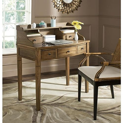 SAFAVIEH Furniture - Landon 5-Drawer Writing Desk - White - Solid Wood - Classic Hutch Design - Ideal for Home Office, Living Room, Den, 36.2"W x 19.1"D x 40.5"H (AMH6516D) - color: White