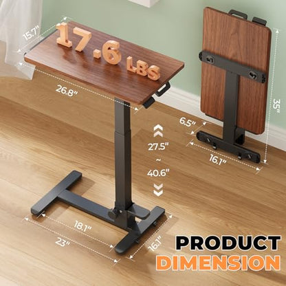 Foldable Mobile Standing Desk, 27 Inch Small Rolling Laptop Cart Height Adjustment, 90° Tiltable Bedside Table, No Assembly Needed Portable Computer Workstation, Dark Wood - color: Dark Wood