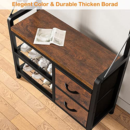 Lulive Hall Tree with Bench and Shoe Storage, 31.5” Coat Rack Freestanding | Rustic Brown, 5 in 1 Intelligent Design, 17 Hooks, 2 Drawers, Handy Clothes Rail - color: Rustic Brown, size: 11.8"D x 31.5"W x 70.9"H