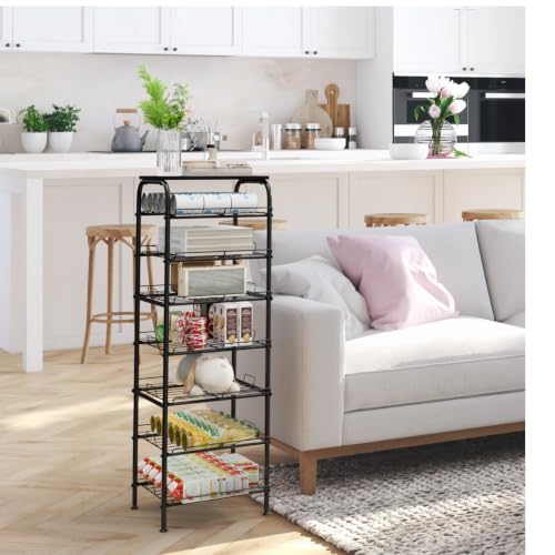 Vrisa Water Bottle Organizer 7 Tier Free Standing Water Bottle Holder Stand with Storage Shelves Beverage Drink Soda Can Rack Dispenser Metal Storage Shelf for Kitchen Pantry Party Office, Black - size: 7-Tier