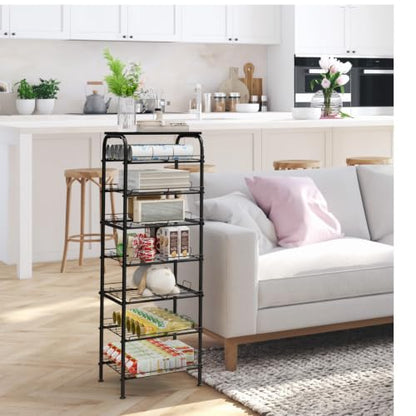 Vrisa Water Bottle Organizer 7 Tier Free Standing Water Bottle Holder Stand with Storage Shelves Beverage Drink Soda Can Rack Dispenser Metal Storage Shelf for Kitchen Pantry Party Office, Black - size: 7-Tier