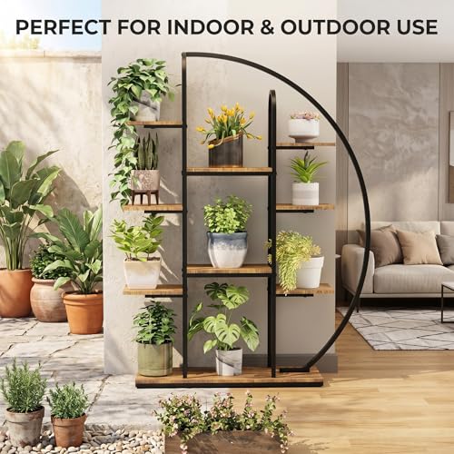 Tall Metal Plant Stand with Grow Light, 9-Tier Moon-Shaped LED Flower Rack, Multi-layer Display Holder for Living Room Balcony