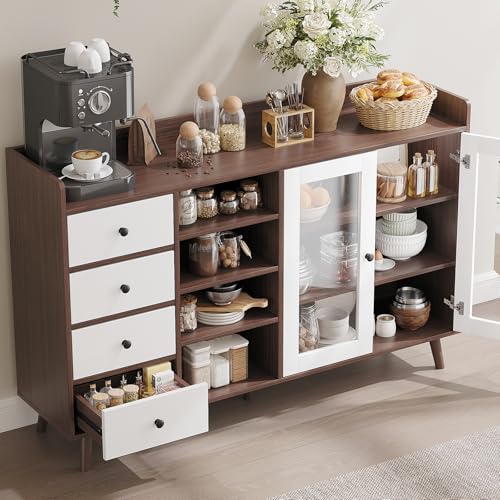 GarveeLife 55" Large Sideboard Buffet Cabinet with Storage, 30" Tall Modern Kitchen Storage Cabinet,Adjustbale Shelf, Coffee Bar, Long Accent Table for Dining Room, Living Room, Entryway,Brown - color: Brown