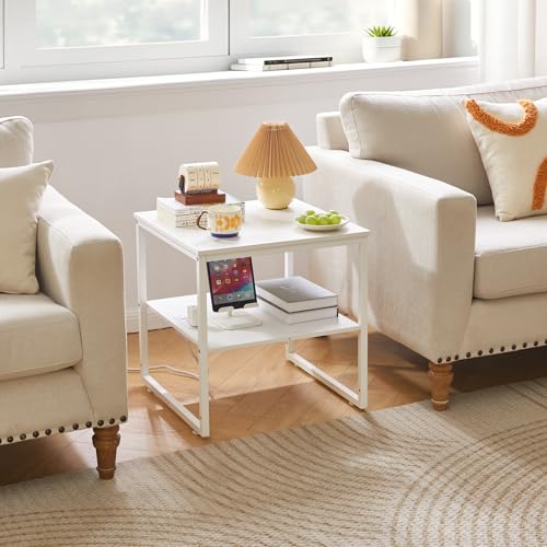 Aibiju Living Room Large Side Table, End Table with Charging Station, Refrigerator Stand Printer Table with Adjustable Shelves, Office Square Coffee Table with USB Ports White YD-TM153WD - color: White, style: With Charging Station