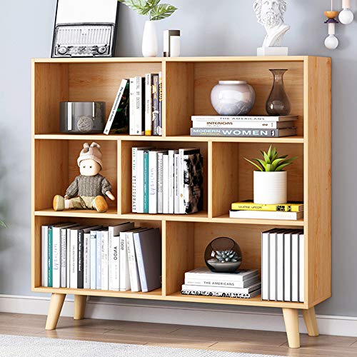 IOTXY Wooden Open Shelf Bookcase - 3-Tier Bookshelf with Legs, Pear Yellow | Nordic Minimalist Style, MDF Material, Raised Solid Wood Legs, 7 Storage Cubes Display, Floor-Standing Cabinet Organizer - color: Pear Yellow, size: 80CM Legs