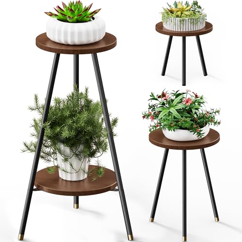 Plant Stand Indoor Tall: 2 Tier Plant Stand Indoor 28" Plant Table | Mid Century Modern Decor - Indoor Plant Table for Living Room/Balcony/Garden/Patio,Walnut - color: Tiered Plant Stand
